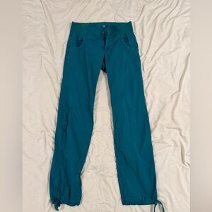Rab Valkyrie Pants Womens XS Teal Hiking Travel Outdoor Stretch Drawstring Hem